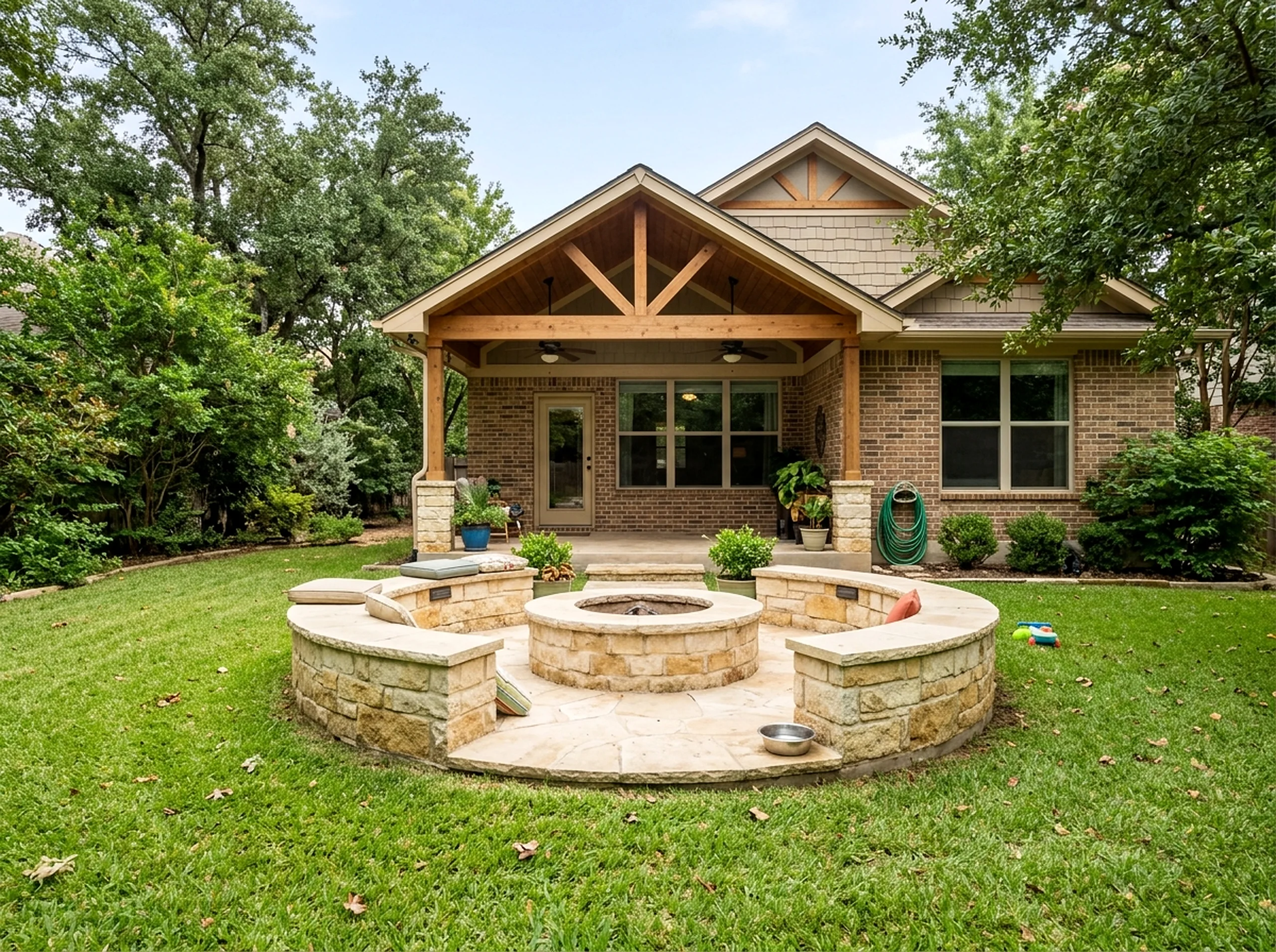 Compact Limestone Masonry Craftsman fire pit