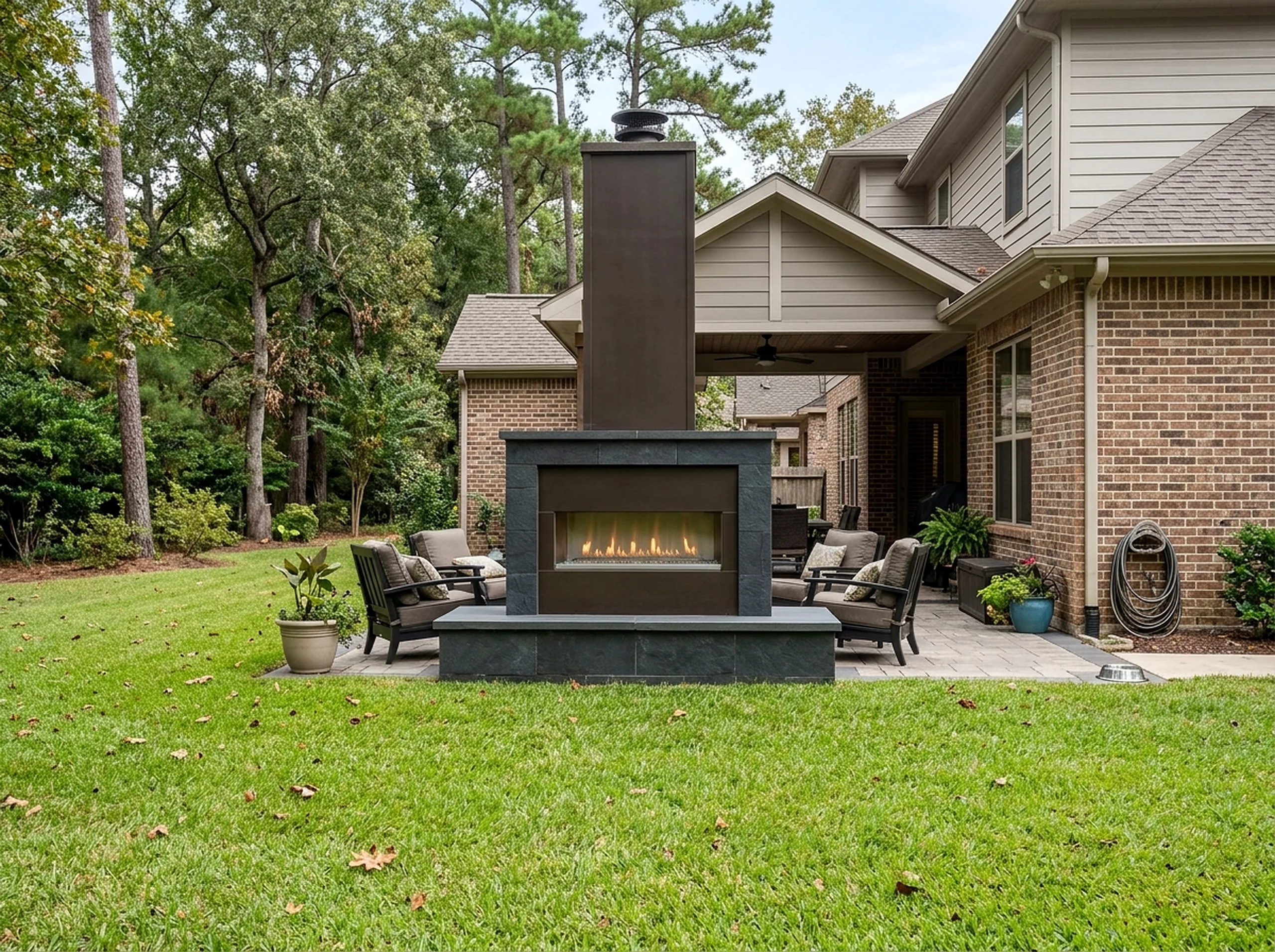 Compact Charcoal Linear gas Modern fireplace
