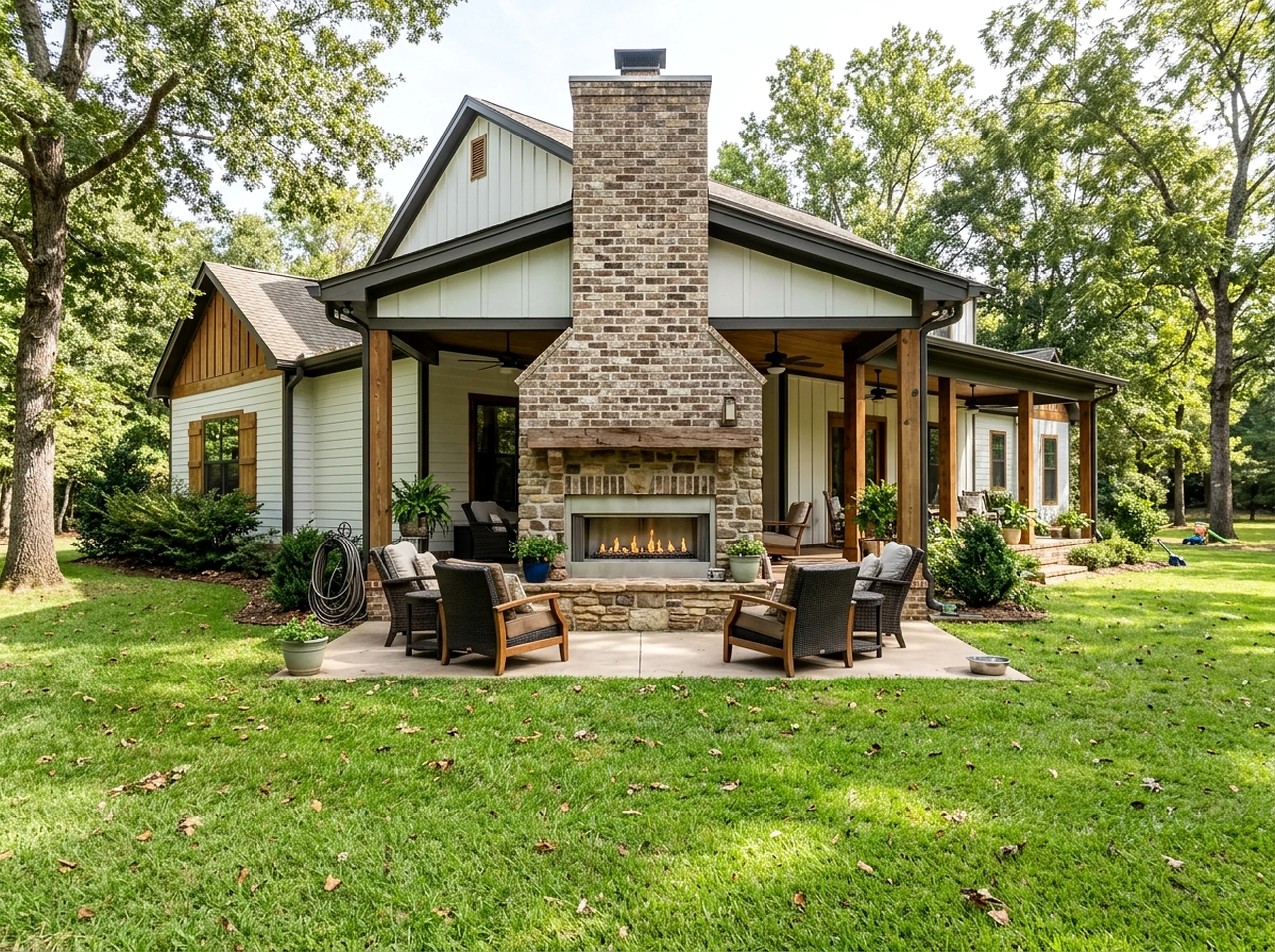 Standard Charcoal Linear gas Farmhouse fireplace