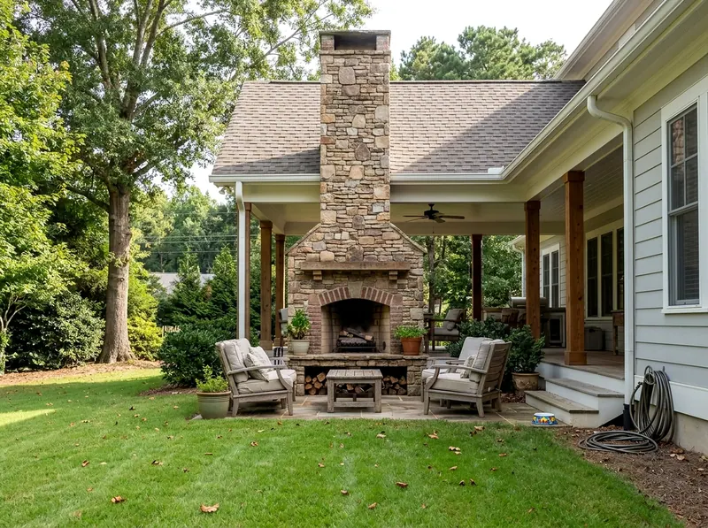 Standard White Masonry Farmhouse fireplace