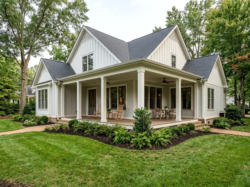 1000 sq ft White Mature planting Farmhouse landscaping