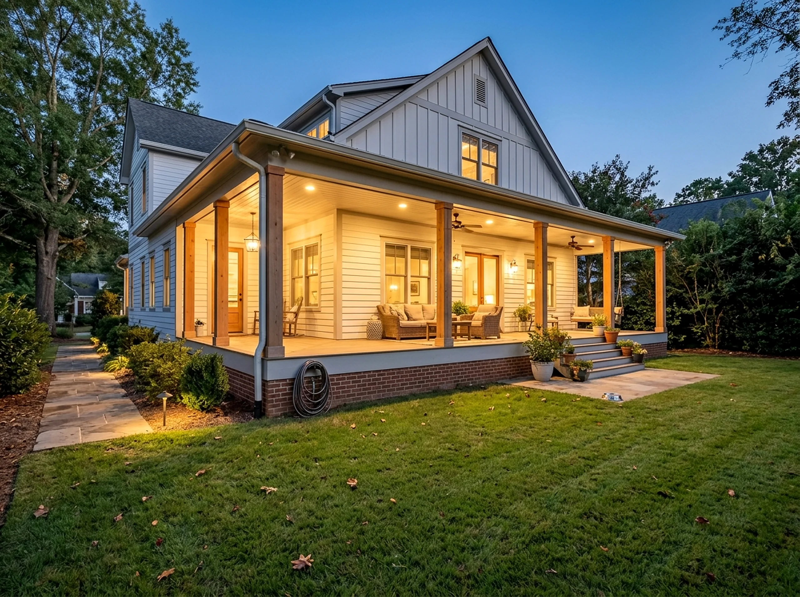 4 zones White Path and accent Farmhouse outdoor lighting