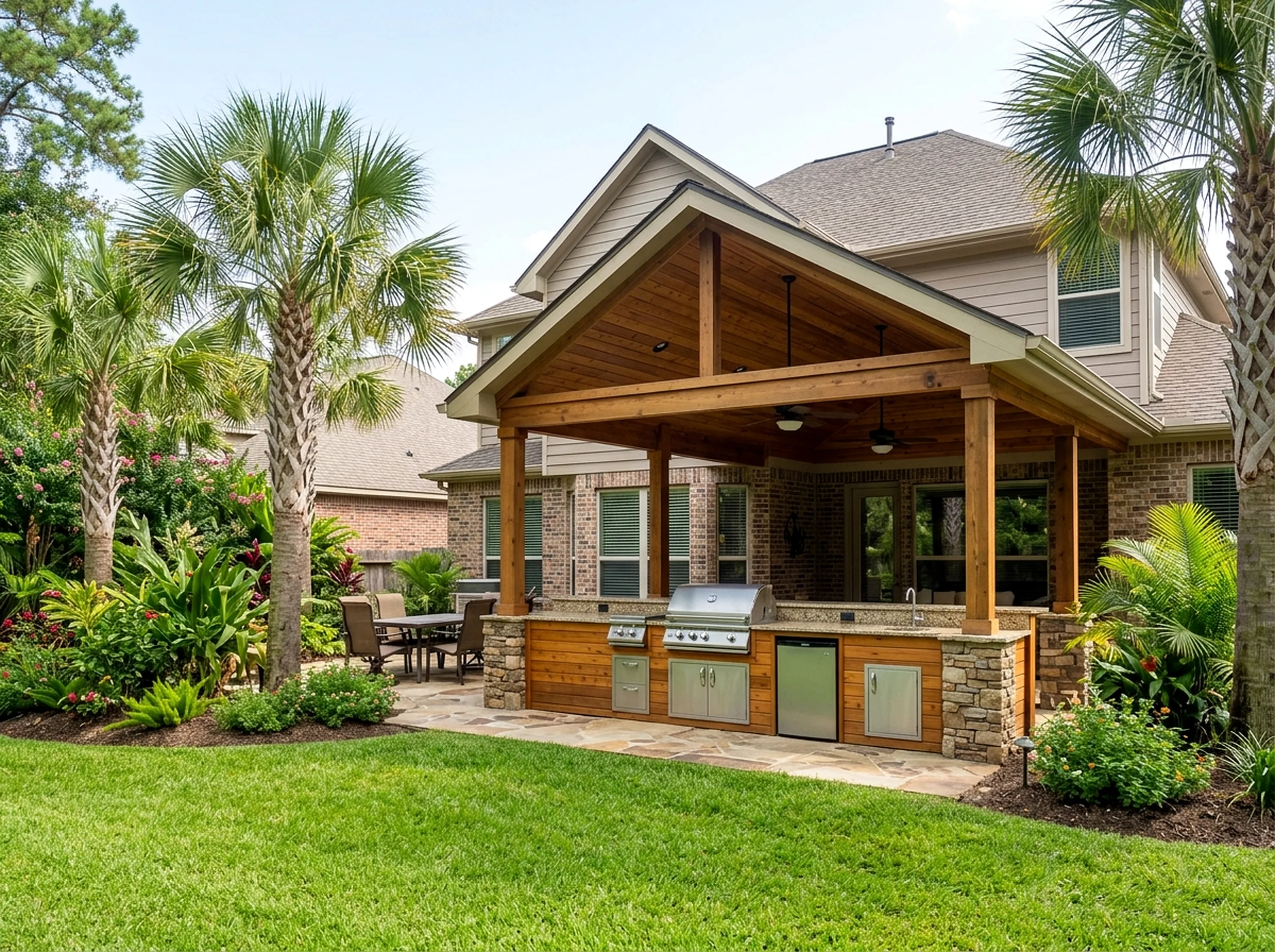 16 linear ft Natural cedar Appliance package Tropical outdoor kitchen