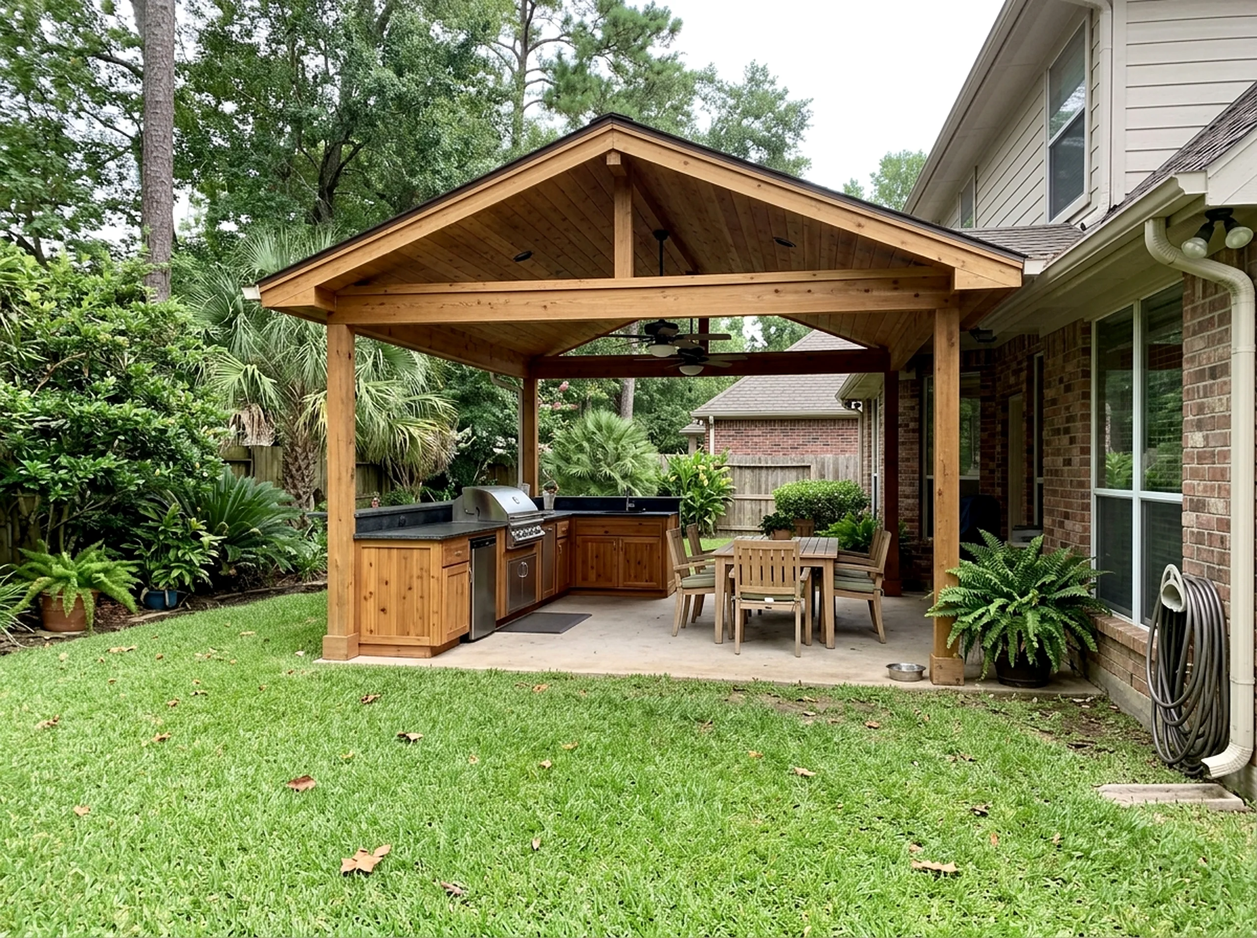 16 linear ft Natural cedar Kitchen Tropical outdoor kitchen