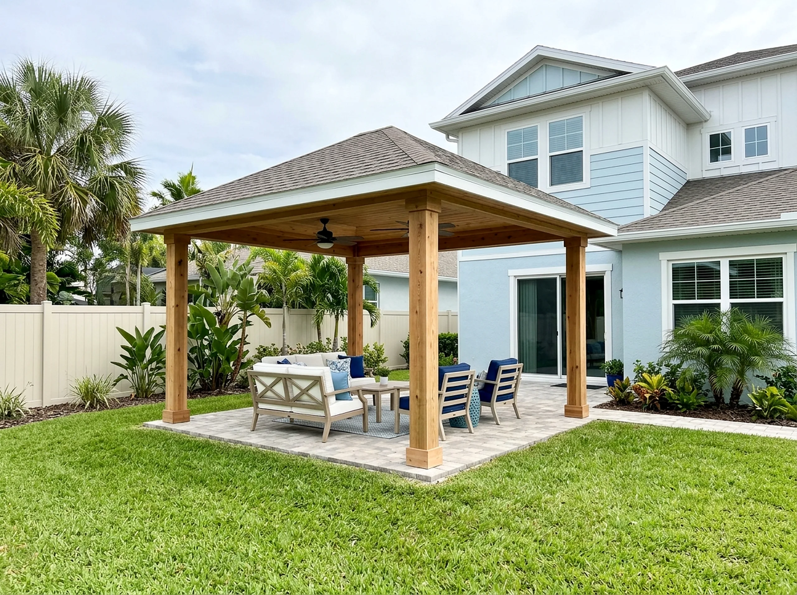 10×12 ft Natural cedar Insulated Coastal Hip Freestanding patio cover