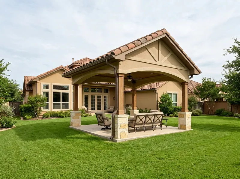 10×12 ft Limestone Insulated Mediterranean Gable Freestanding patio cover