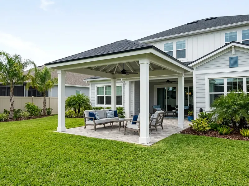 10×12 ft White Solid Coastal Hip Freestanding patio cover