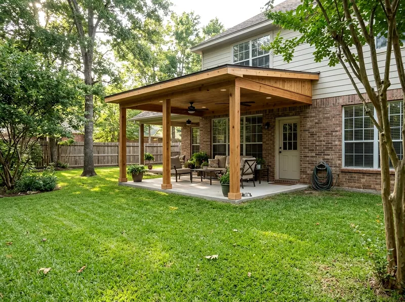 10×12 ft Natural cedar Solid Farmhouse Flat / shed Attached patio cover