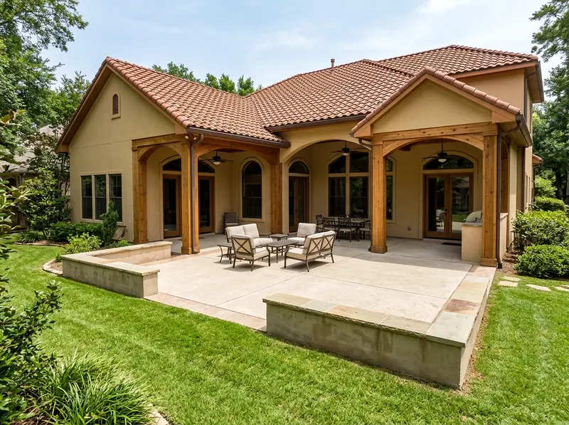 600 sq ft Natural cedar Broom Mediterranean pavers & patio