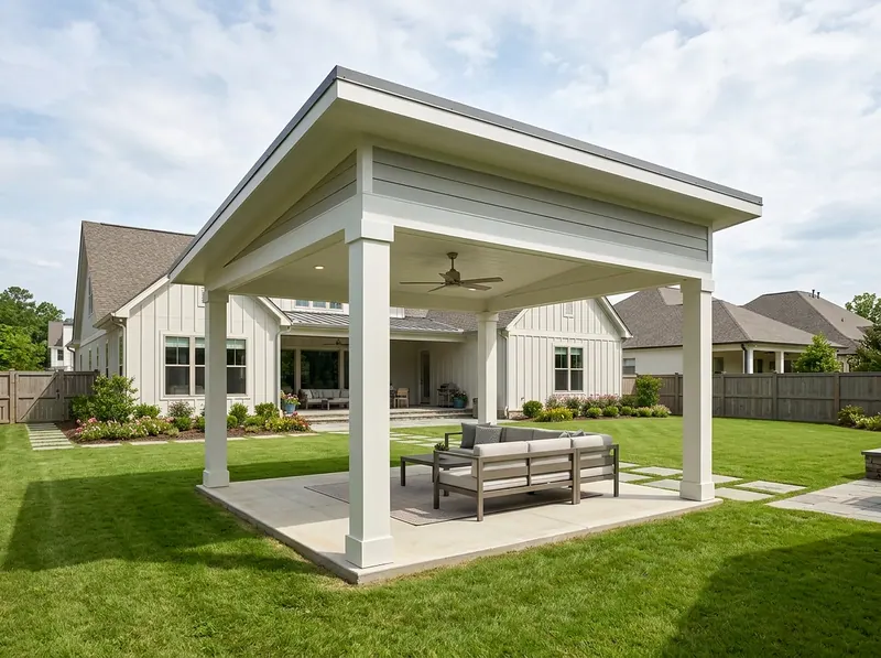 14×16 ft White Aluminum Modern Farmhouse Flat / shed Freestanding pavilion