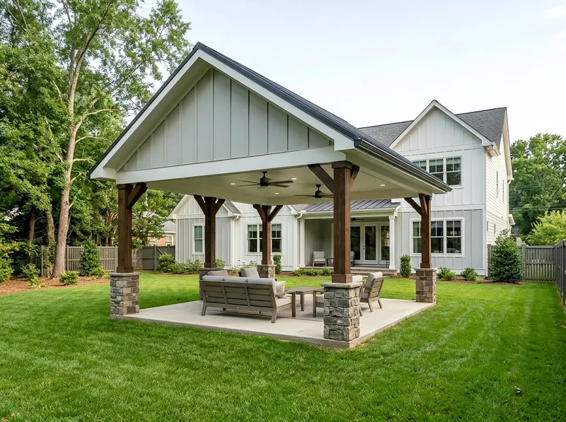 14×16 ft White Solid Modern Farmhouse Gable Freestanding pavilion