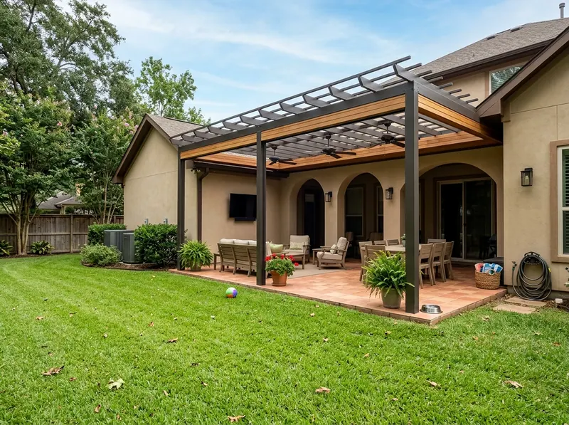 300 sq ft Natural cedar Aluminum Mediterranean Open pergola