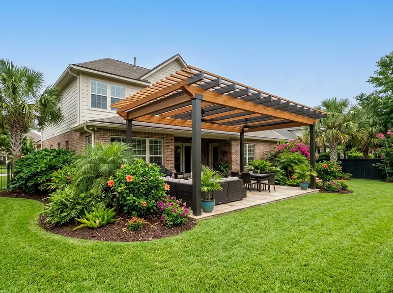 300 sq ft Natural cedar Aluminum Tropical Open pergola