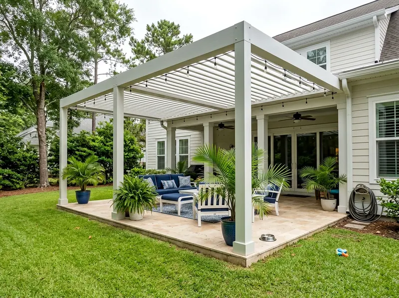 120 sq ft Limestone Louvered Coastal Louvered pergola