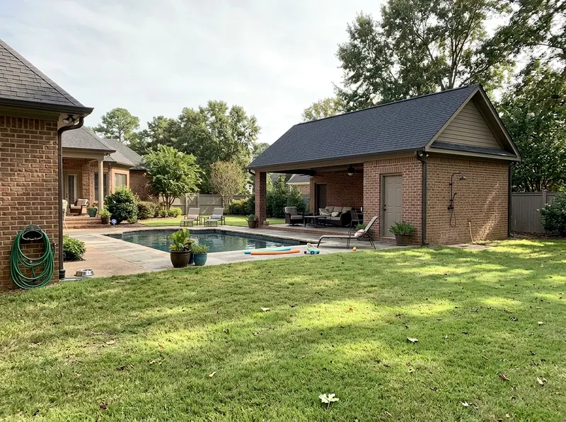 Family yard Charcoal With a bath Traditional pool house