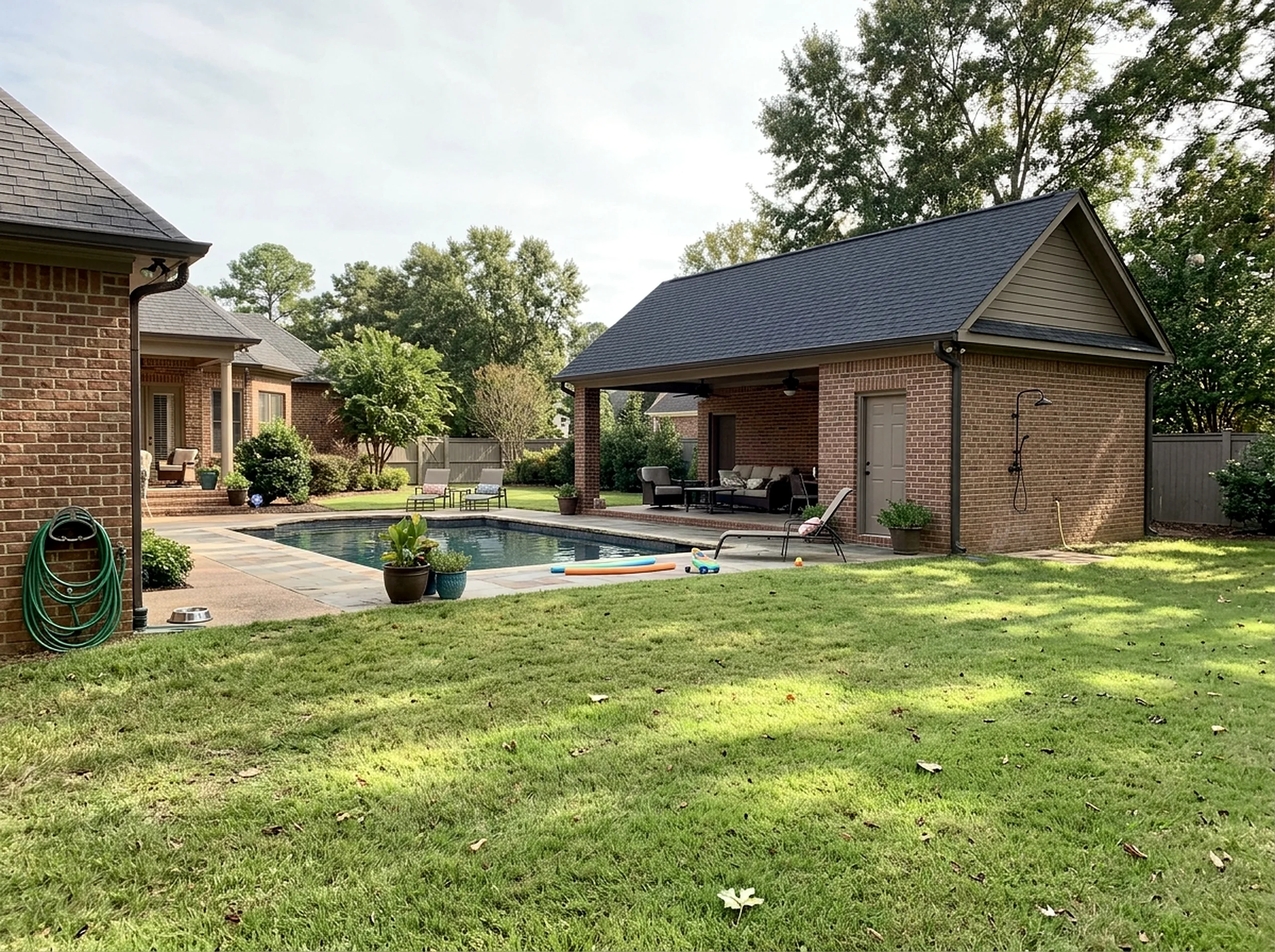 Family yard Charcoal With a bath Traditional pool house