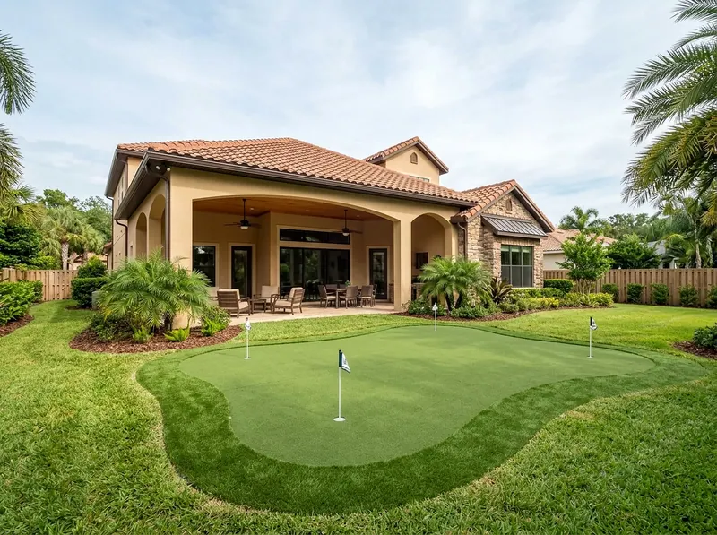 500 sq ft Natural cedar Contoured green Mediterranean putting green