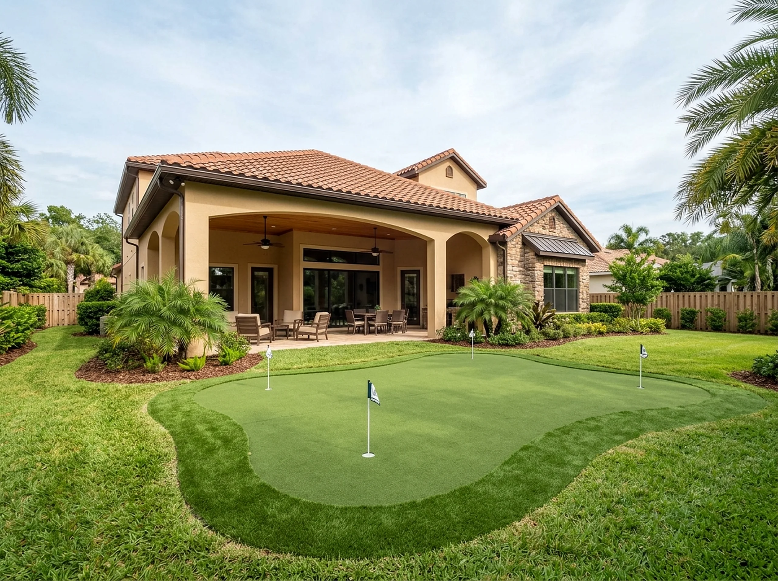 500 sq ft Natural cedar Contoured green Mediterranean putting green