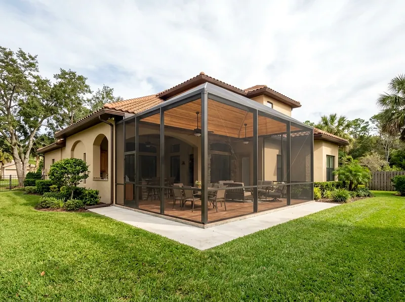 450 sq ft Natural cedar Lanai Mediterranean screen room
