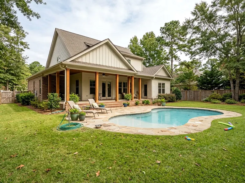 Family yard White Standard finish Farmhouse shotcrete pool