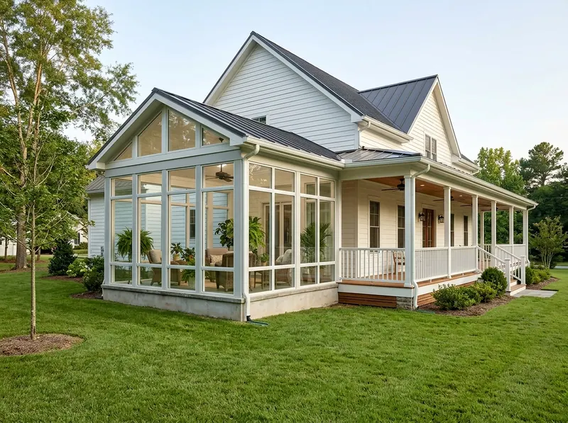 150 sq ft White Four-season Farmhouse sunroom