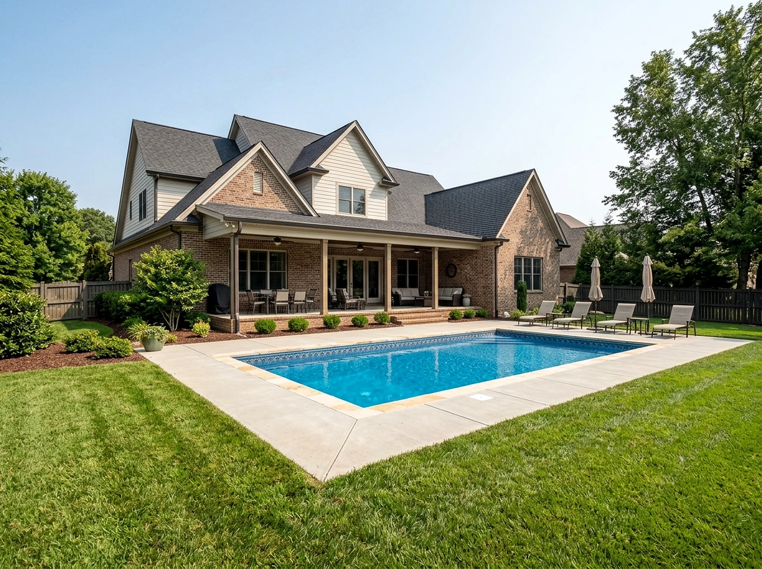Smaller yard Limestone Standard liner Luxury Resort vinyl liner pool